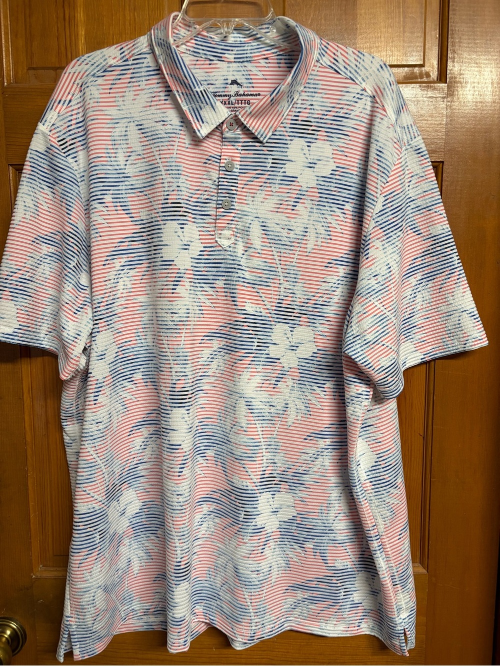 Tommy Bahama Pink, Blue & White Tropical Stripe Performance Polo